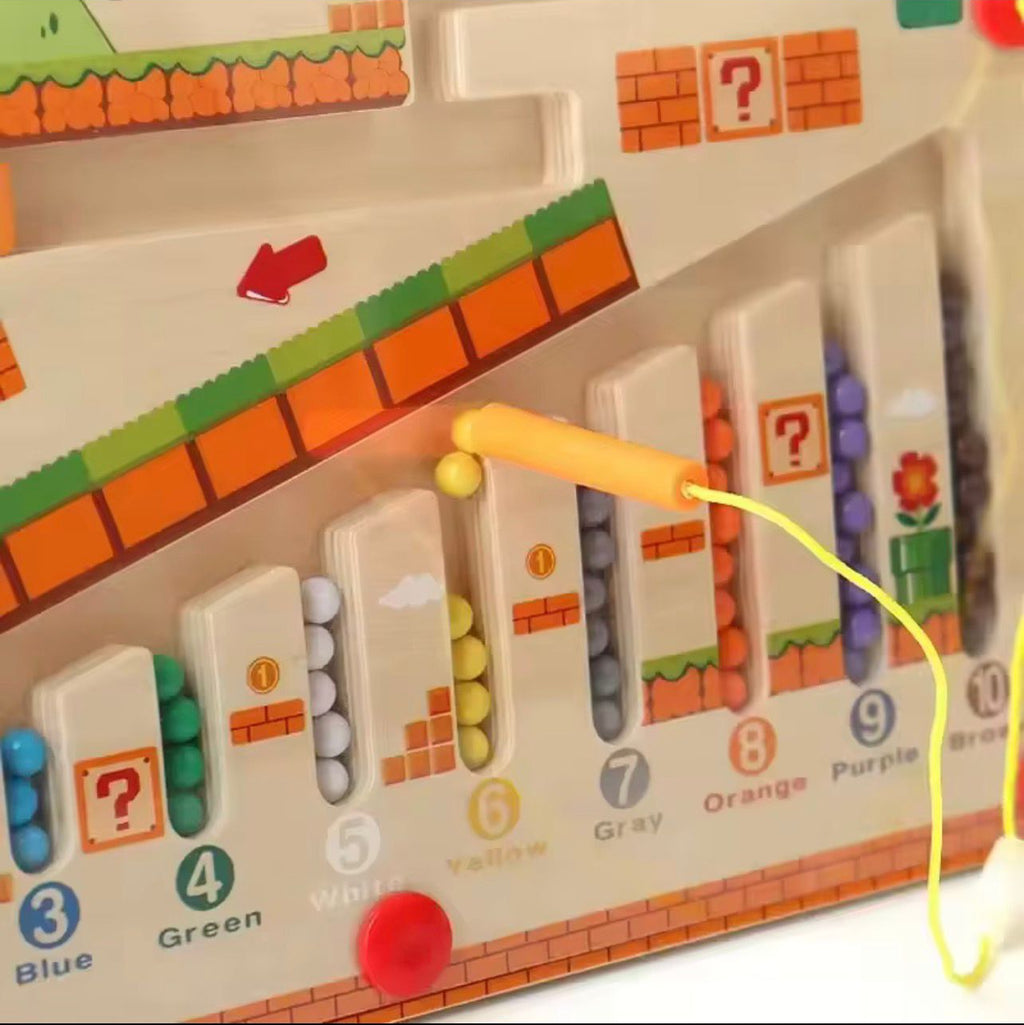 Color sorting toy with numbered and color-coded slots
